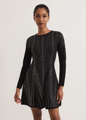 Phase Eight Lexie Studd Flippy Hem Dress Black Canada | CMDVLT-345